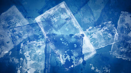 Grunge paint texture with transparent rectangular shapes. Abstract blue backgroundの写真素材