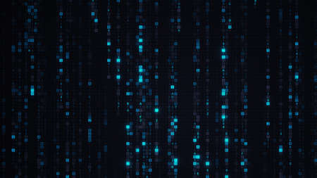 Blue matrix rain of digital HEX code. Computer generated abstract technology concept