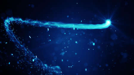 Blue light sourse with trail. Abstract 3D render