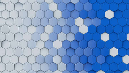 White and blue hexagon pattern. Modern abstract background. Geometric 3D rendering の写真素材