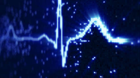 Blue EKG electrocardiogram waveform on monitor. Abstract health care concept. Computer generated...