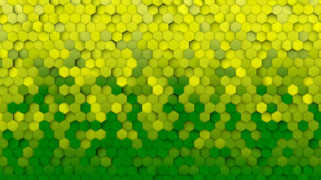 Yellow and green gradient hexagons pattern. Modern 3D renderの写真素材