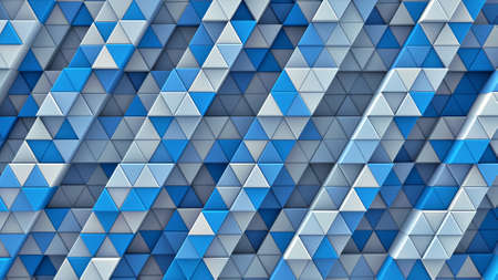 White and blue linear extruded triangles. Abstract geometric background. 3D render illustration
