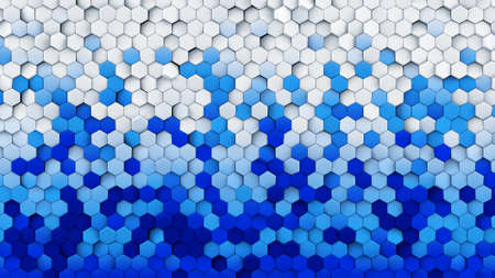 Blue white gradient hexagons turned. Abstract background with geometrical elements. Modern 3D renderingの写真素材