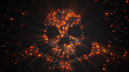 Orange skul symbol of digital HEX code. Hacking and cyber piracy conceptの写真素材