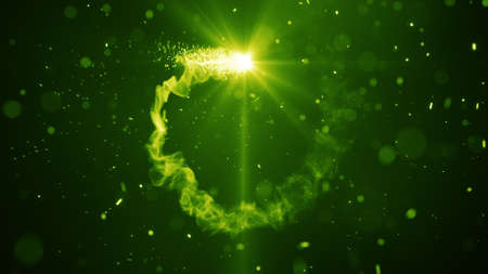 Green fiery circle light trail. Abstract backgroundの写真素材