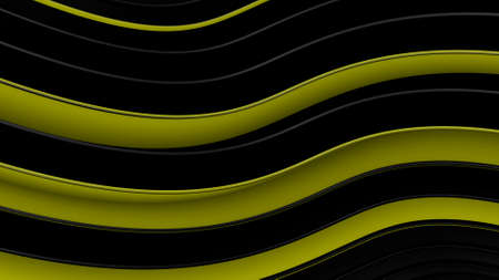 Yellow and black wavy curves. Abstract 3D renderingの写真素材