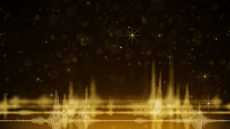 Audio waveform and golden sparkles. Computer generated holiday backgroundの写真素材