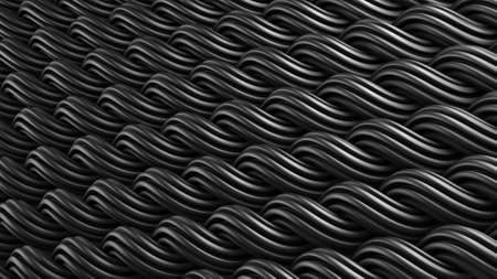 Wavy surface of black curles. Computer generated ornament. Abstract 3D rendering