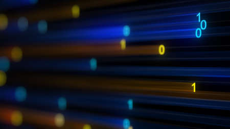 Digital binary data stream. Information technology concept. Computer generated image rendered with...