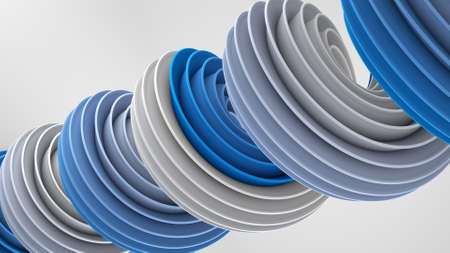 Blue white twisted spiral shape. Computer designed abstract geometric 3D rendering