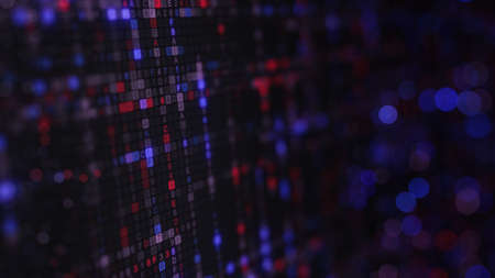 Rows of computer hexadecimal code on monitor. Futuristic cryptography technology concept. 3D rendering with depth of fieldの写真素材