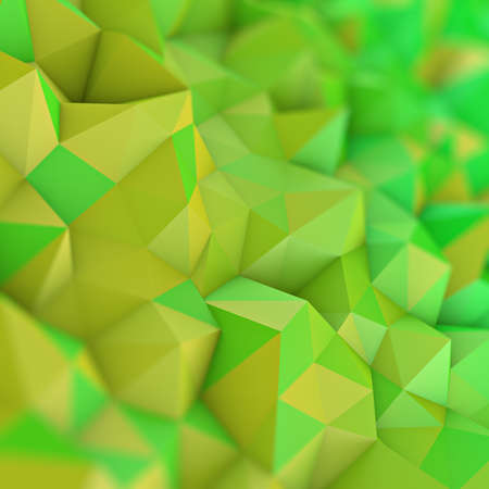 Yellow green gradient low poly geometric surface. Rainbow color triangular polygons shape. Computer generated abstract 3D rendering with DOFの写真素材