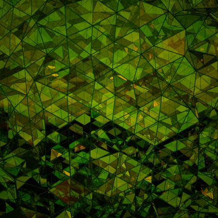 Triangular polygonal layered green glass shape. Abstract background. 3D rendering