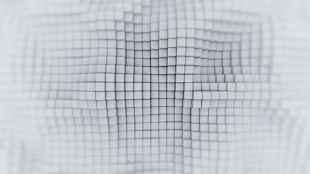 Wall of white cubes. Abstract geometric background. 3D render