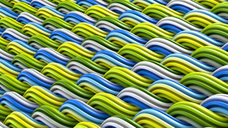 Wavy surface of multicolor curles. Computer generated ornament. Abstract 3D rendering
