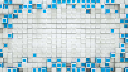 Frame of blue and white cubes and free space. Abstract geometric background. 3D renderingの写真素材