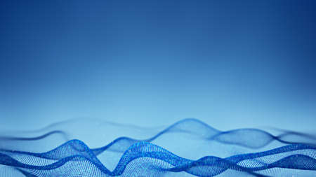 Abstract waves blue shape of dots and free space. Abstract 3D illustration with DOFの写真素材