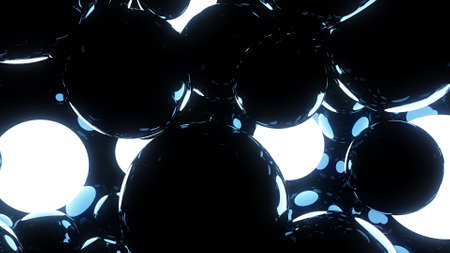 Glowing and glossy black spheres. Abstract modern background. Computer generated graphic. 3D renderinig imageの写真素材