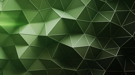 Distorted low poly green construction with lines on edges. Modern abstract background. 3D renderingの写真素材
