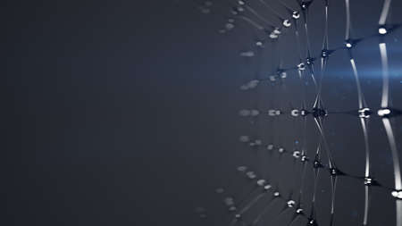 Grey glass network structure on the edge in empty space. Plexus mesh with transparent lines and...