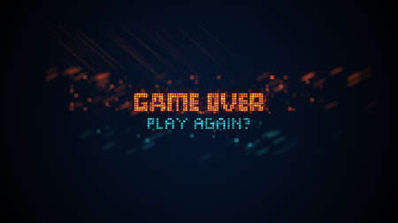 Game over phrase in pixel art 8 bit retro style with glitch effect. Computer generated graphicsの写真素材