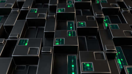 Futuristic technology panel with digital code. Abstract sci-fi engineering concept. 3D renderの写真素材