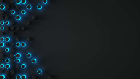 Futuristic surface with glowing blue haxagons. Sci-fi background. 3D renderingの写真素材