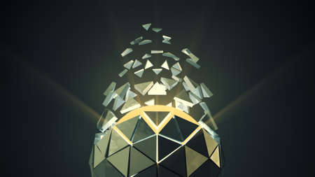 Platonic ball with flying polygons. Abstract futuristic sci-fi concept. 3D render illustration with...