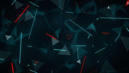 Futuristic science fiction background. Glowing blue and red lines and triangles. Computer generated...
