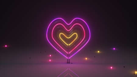 Glow neon light heart symbol. Nightlife or romantic concept. 3D render illustrationの写真素材