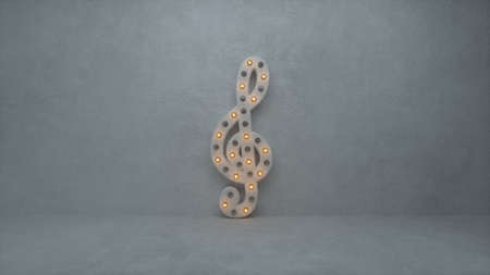 Illuminated clef note symbol with lamps. Musical arts concept. 3D renderingの写真素材
