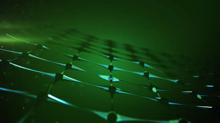 Futuristic green glass microstructure. Concept of sci-fi technology. Abstract 3D rendering with DOF