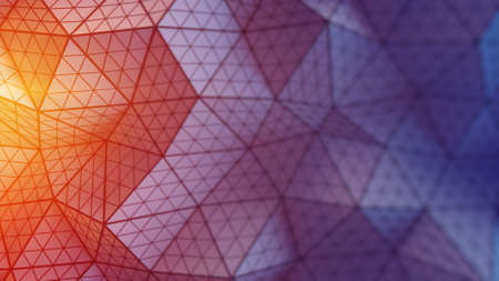 Low poly triangulated surface. Futuristic polygonal shape with lines. Contemporary abstract background. 3D render illustrationの写真素材