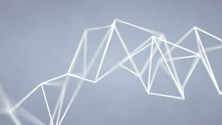 Abstract white wireframe shape. Computer generated graphics. 3D render with depth of fieldの写真素材