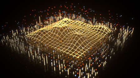 Wave graph in perspective view. Science fiction design. Data processing concept. 3D rendering with...