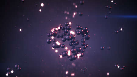 Group of purple spheres levitate. Abstract science fiction concept. Futuristic shape of glossy and glowing balls. 3D renderの写真素材