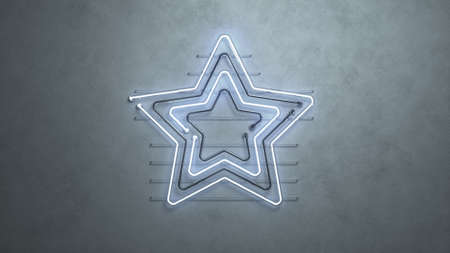 Blue neon light star symbol on concrete wall. 3D render illustrationの写真素材