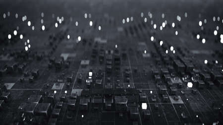 Abstract sci-fi structure with multimaterial cubes. Futuristic science fiction or space technology...