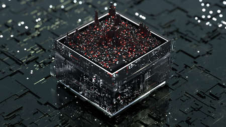 Central processing unit is analyszing data. Computer science fiction concept. 3D rendering...