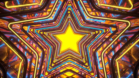 Endless portal with colorful glowing disco style stars. 3D rendering