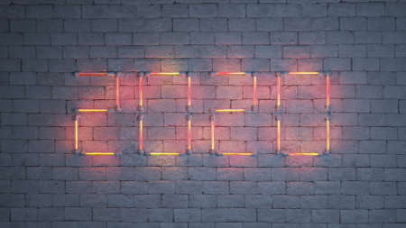 Neon text 2020 on brick wall. Christmas New Year Celebration. 3D rendering illustrationの写真素材