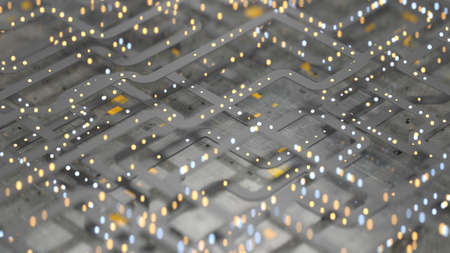 Scheme with tubes and lights. Futuristic technology device is analyzing data. 3D rendering...