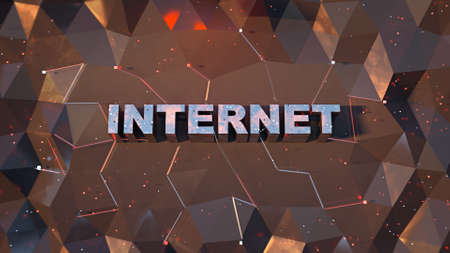 Internet text on low poly surface. Information technology concept. 3D render illustration with DOFの写真素材