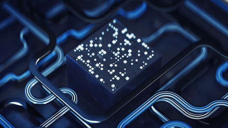 Network node design. 3D rendering illustration with shallow DOF