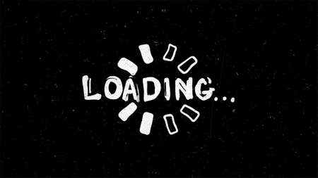 Loading white text on black with old film FX. Handwriting illustrationの写真素材