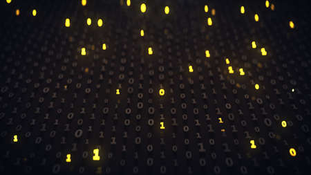 Matrix of binary code with illuminating symbols. Abstract computer related graphic. 3D render with depth of field
の写真素材