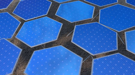 Fictional solar panels. 3D rendering with DOFの写真素材