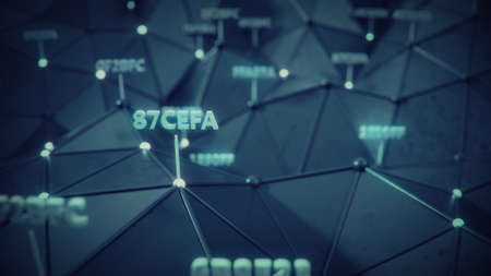 Nodes with hexadecimal code marks. Abstract information technology concept. 3D rendering...