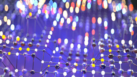 Floating mesh of network. Abstract 3D render illustration with shallow depth of field